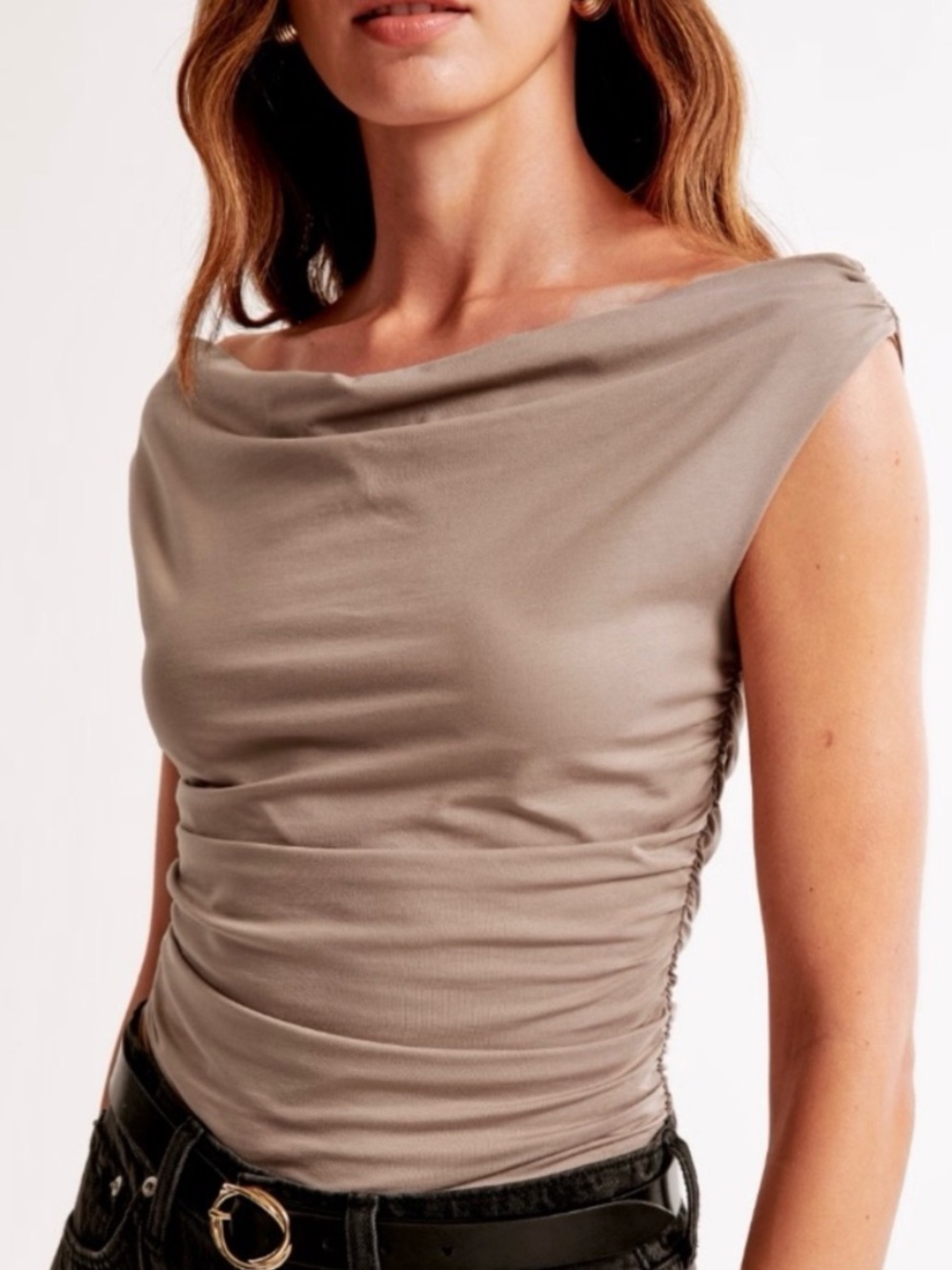 Abercrombie & Fitch Taupe Off-the-Shoulder Ruched Camisole